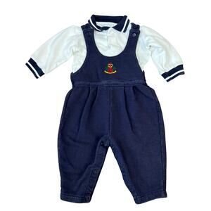 Vintage Class Club Baby Overalls 2-Piece Outfit Set (6/9M)